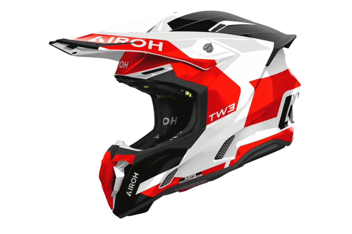 Airoh TWIST 3 FANCY Offroad- und Adventure-Helm in Rot, Schwarz und Weiß, seitliche Ansicht
