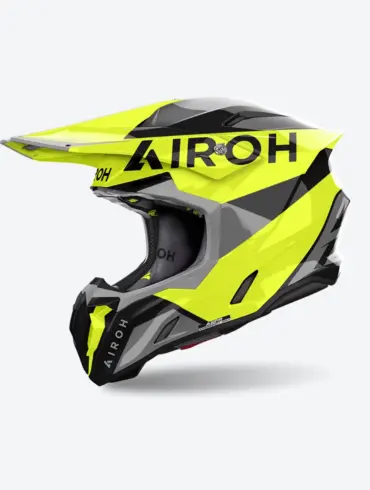 Airoh Twist 3 King Helm in Gelb Glanz mit markantem, aggressivem Design, seitliche Ansicht.