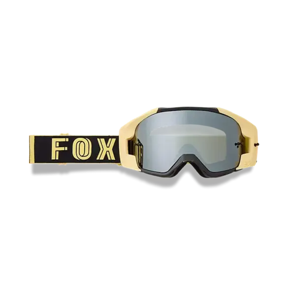 Vue Inning Vivid Mirrored Lens Goggle mit goldgelbem Rahmen und breitem, schwarzem FOX-Riemen