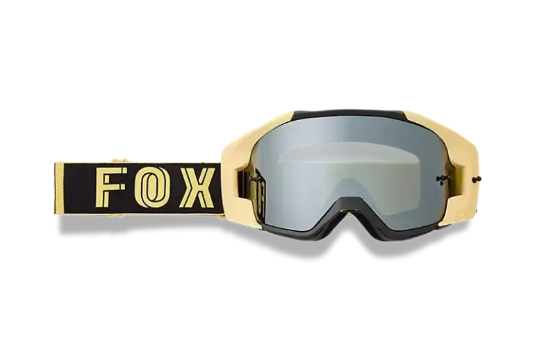 Vue Inning Vivid Mirrored Lens Goggle mit goldgelbem Rahmen und breitem, schwarzem FOX-Riemen