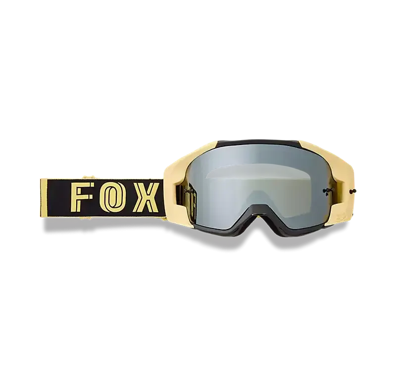 Vue Inning Vivid Mirrored Lens Goggle mit goldgelbem Rahmen und breitem, schwarzem FOX-Riemen
