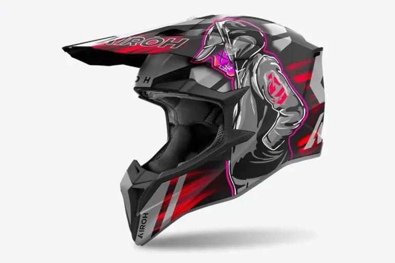 Airoh WRAAAP CYBER Offroad-Helm in Rot mit dynamischem Design und markanten Grafiken