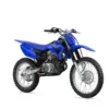 Yamaha TT-R125 Motocross-Motorrad in blauer Farbe mit Stollenreifen, Seitenansicht, freigestellt auf weißem Hintergrund.