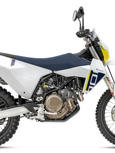 Seitenansicht der Husqvarna 701 Enduro 2026 mit charakteristischem Einzylinder-Motor und Offroad-Ausstattung.