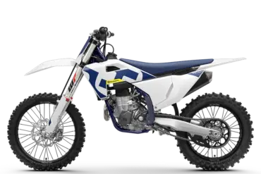 Motocross-Motorrad Husqvarna FC 450 2026, seitlich abgebildet vor transparentem Hintergrund