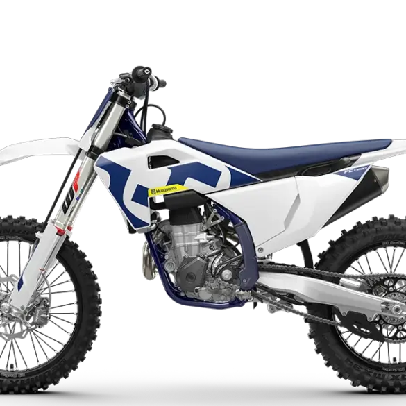 Motocross-Motorrad Husqvarna FC 450 2026, seitlich abgebildet vor transparentem Hintergrund