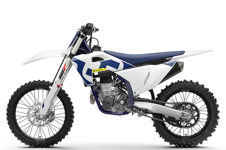 Motocross-Motorrad Husqvarna FC 450 2026, seitlich abgebildet vor transparentem Hintergrund