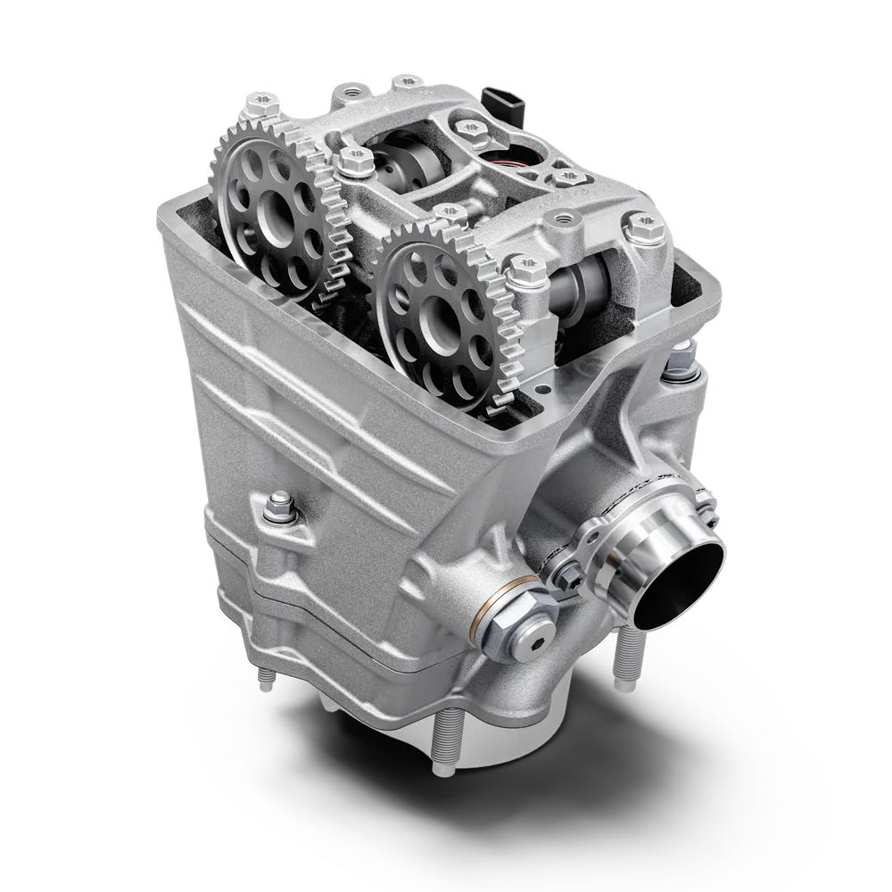 Zylinderkopf mit zwei obenliegenden Nockenwellen, Titanventilen und Schlepphebeln – Husqvarna FE 250 2026