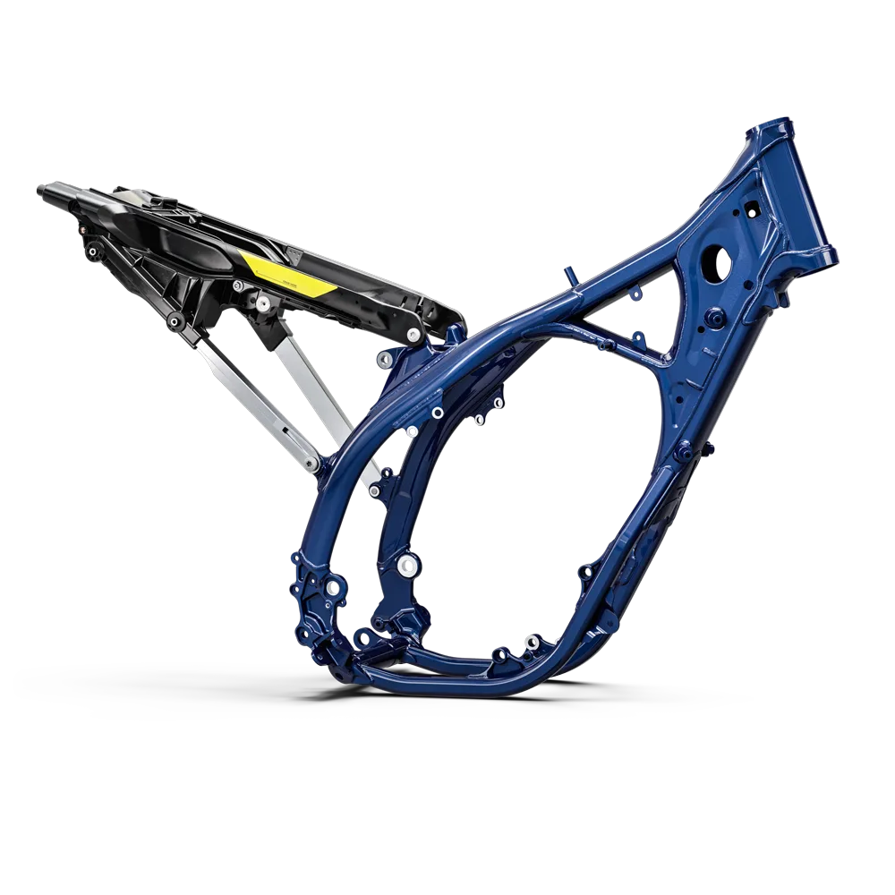 Rahmen und Heckrahmen der Husqvarna FE 450 2026 aus Chrom-Molybdän-Stahl und Polyamid-Aluminium-Verbundwerkstoff