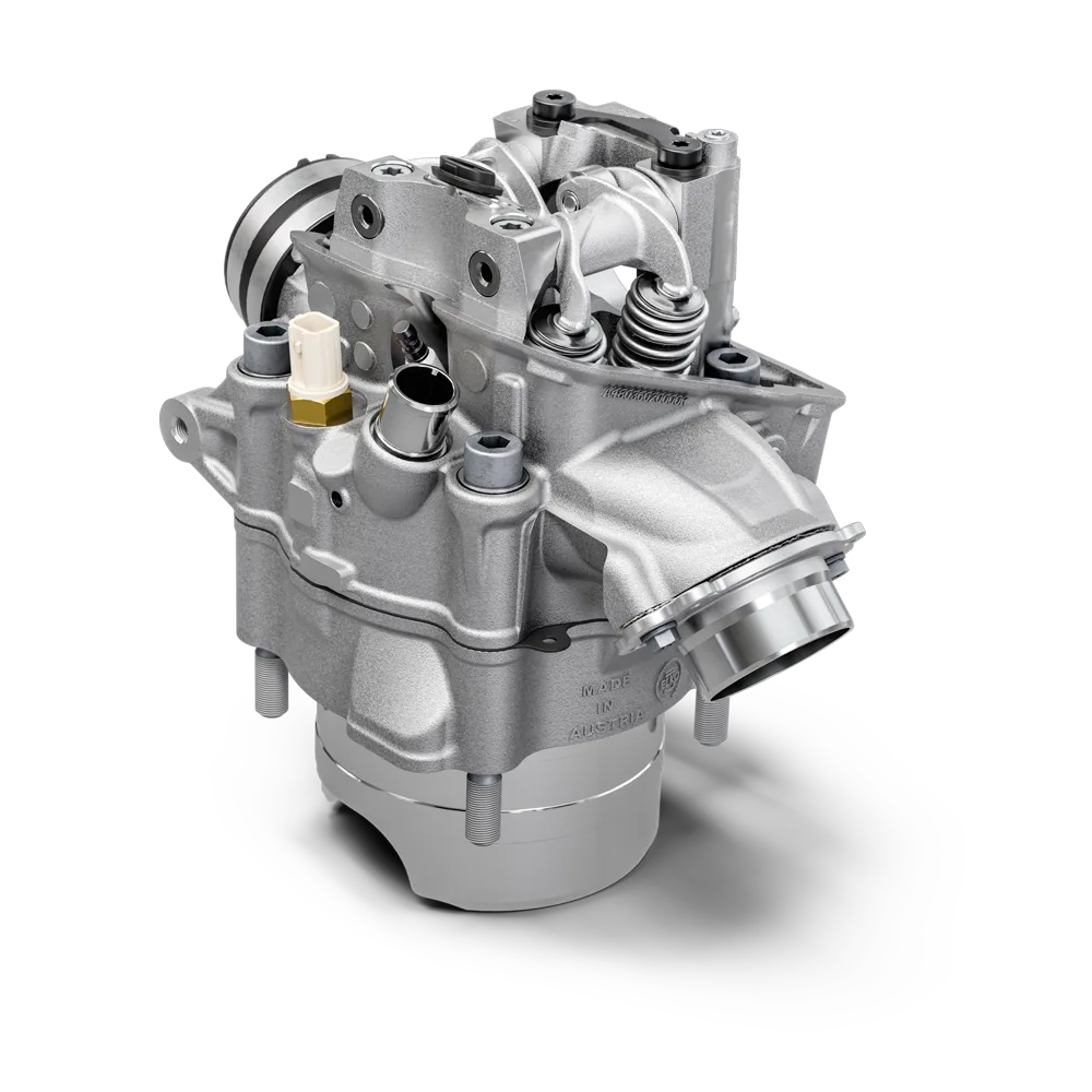 Nahaufnahme eines SOHC-Zylinderkopfs der Husqvarna FE 450 Heritage 2025 mit obenliegender Nockenwelle.