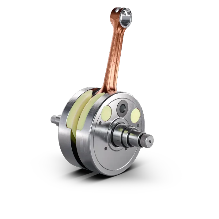 Hochwertige Kurbelwelle der Husqvarna TC 300 Heritage mit Pleuelstange und Ausgleichsgewichten