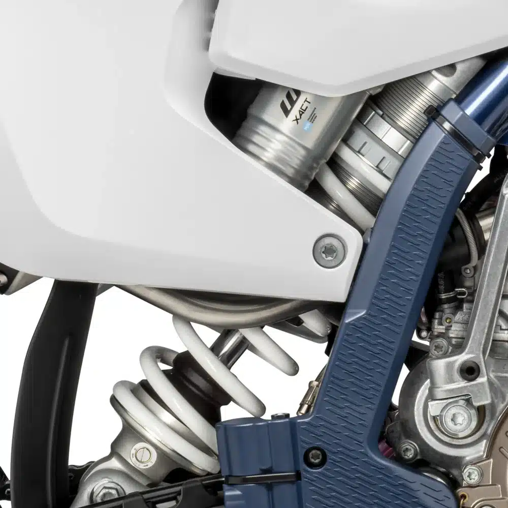 Detailansicht des Fahrwerks und Rahmens der Husqvarna TC 85 19/16 2026 Motocross-Motorrads
