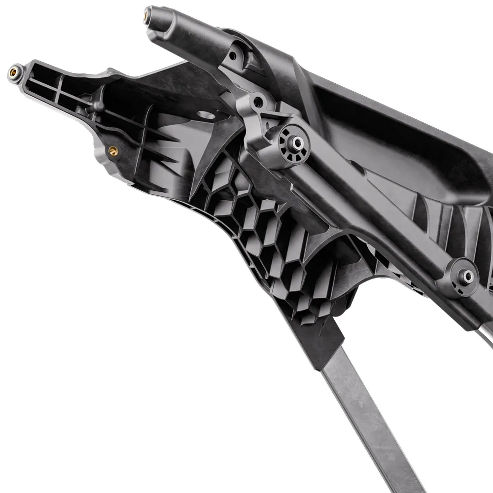 Hybrid-Heckrahmen der Husqvarna TE 300 Pro 2026 aus Polyamid und Aluminium in Nahaufnahme