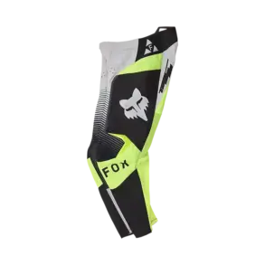 Fox 180 Collect Motocross Hose für Jugendliche in Schwarz, Weiß und Neon-Gelb, Seitenansicht, mit Fox-Logo.