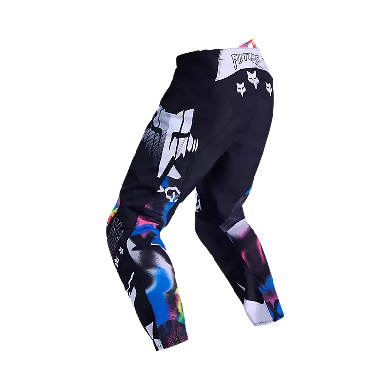 Rückansicht einer Fox 180 Image Cosmo Motocross-Hose in Weiß, Schwarz und bunten Grafikelementen.