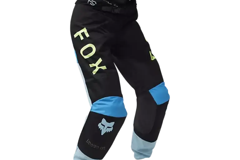 FOX 180 Race Spec Crosshose für Frauen, schwarz-blau, mit Leder-Kniepanels und Stretchzonen