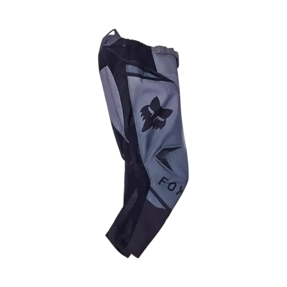 Schwarze Fox 180 Shield Kinder-Motocross-Hose mit sichtbarem Fox-Kopf-Logo in der Seitenansicht