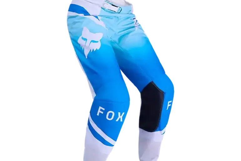 FOX 180 Shield Damen-Motocross-Hose in Weiß und Blau mit schwarzen Knieeinsätzen