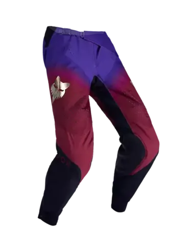 Fox 360 Drip Offroad-Motorradhose in rostbrauner und lila Farbkombination, freigestellt auf weißem Hintergrund.