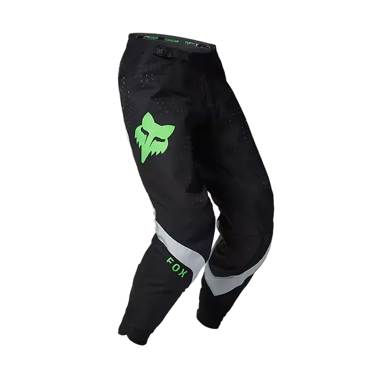 FOX 360 Motocross-Hose, Limited Edition, schwarz mit grünem Logo.