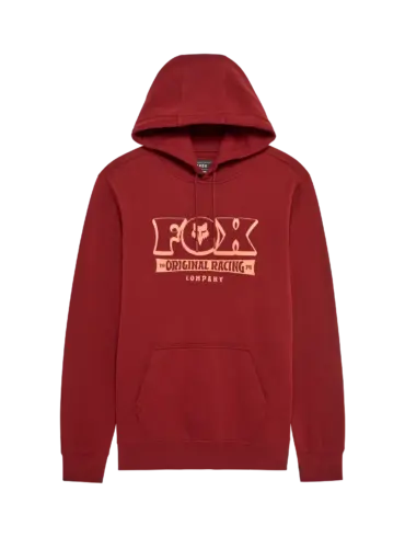 Banner Pullover Hoodie in rostbraun mit FOX Original Racing Company Aufdruck und Kängurutasche