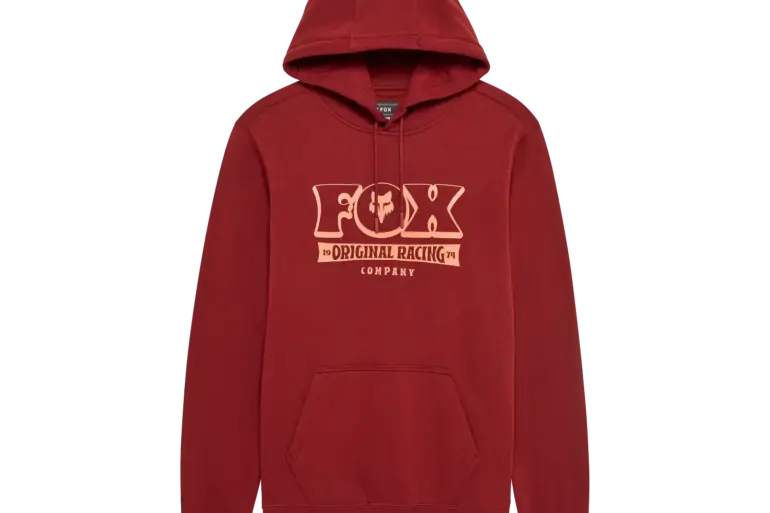 Banner Pullover Hoodie in rostbraun mit FOX Original Racing Company Aufdruck und Kängurutasche