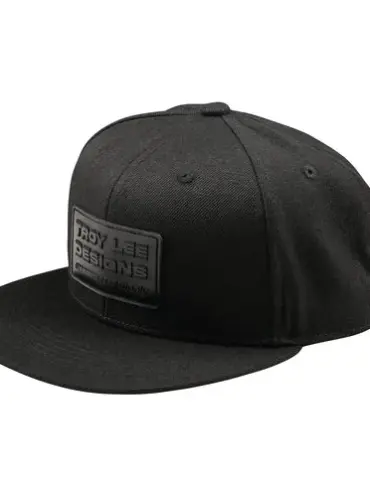 Schwarze Snapback-Kappe mit flacher Krempe und Logo-Patch von Troy Lee Designs