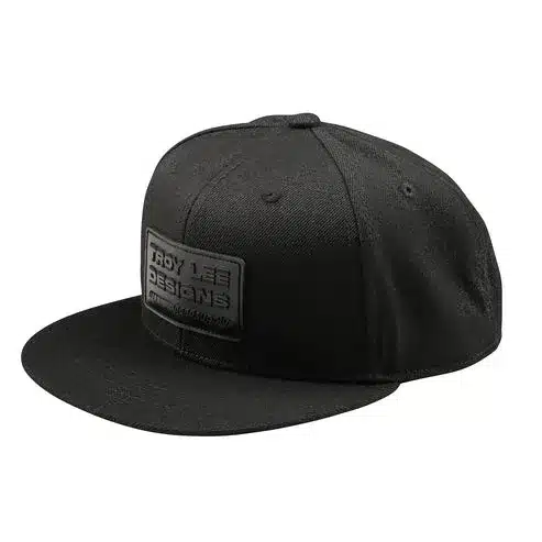 Schwarze Snapback-Kappe mit flacher Krempe und Logo-Patch von Troy Lee Designs