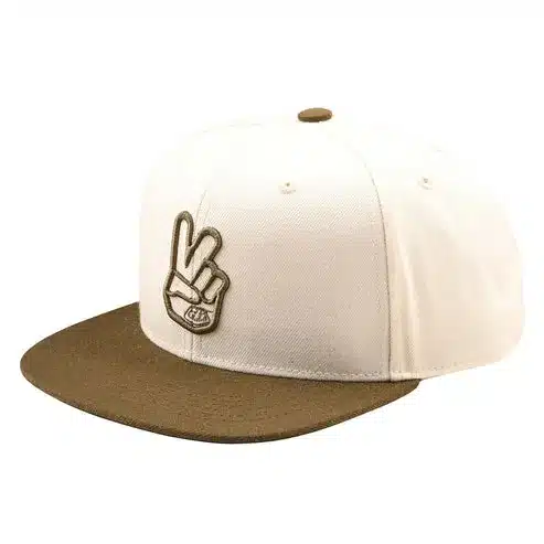 Flat Bill Snapback Peace Vintage Weiß Olive Kappe mit Peace-Logo und flacher Krempe