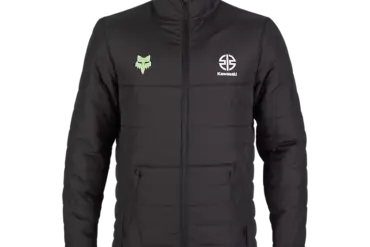Schwarze Fox x Kawasaki Howell Isolationsjacke mit Reißverschluss und dezenten Logos