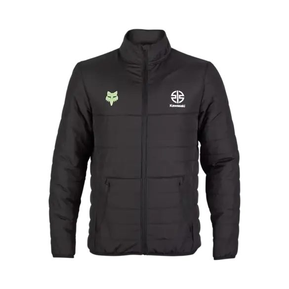 Schwarze Fox x Kawasaki Howell Isolationsjacke mit Reißverschluss und dezenten Logos