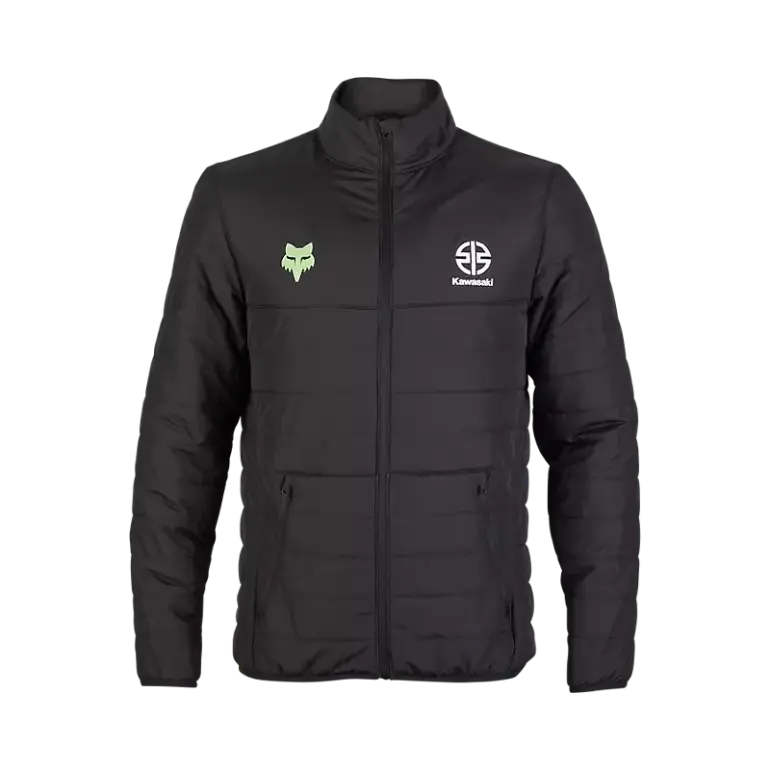 Schwarze Fox x Kawasaki Howell Isolationsjacke mit Reißverschluss und dezenten Logos