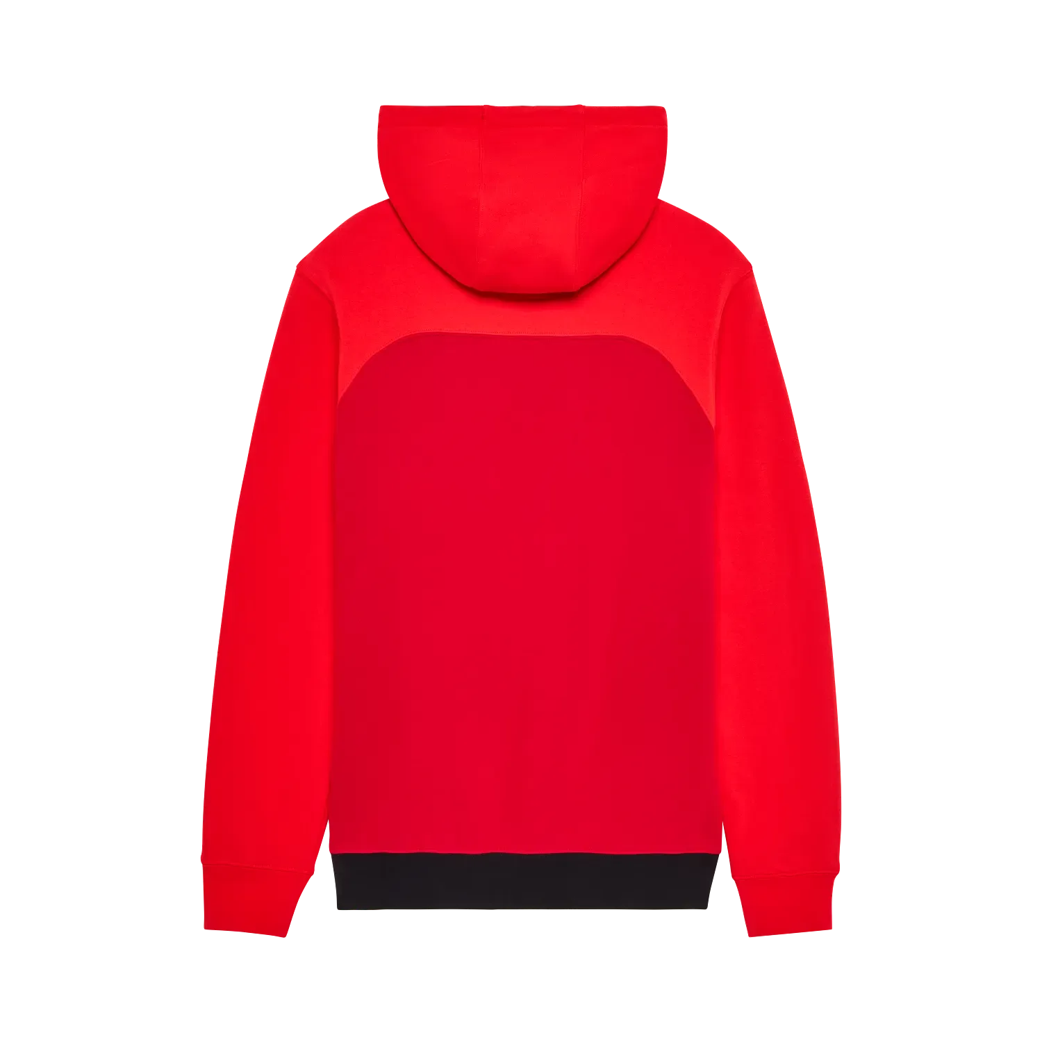 Rückseite des roten Fracture Kapuzenpullovers mit farblich abgesetzten Einsätzen und Kapuze.
