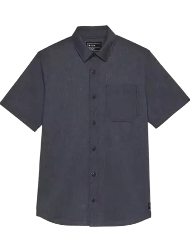 Dunkelblaues, kurzärmliges Hemd mit Knopfleiste und Brusttasche aus gebürstetem Herringbone-Gewebe