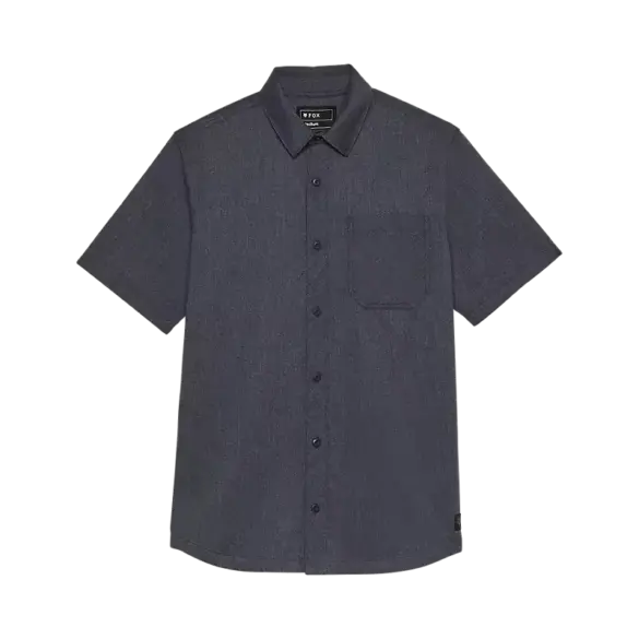 Dunkelblaues, kurzärmliges Hemd mit Knopfleiste und Brusttasche aus gebürstetem Herringbone-Gewebe