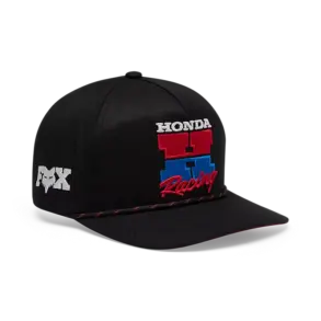 Honda Snapback Cap in Schwarz mit roter und blauer Racing-Stickerei sowie Fox-Logo an der Seite