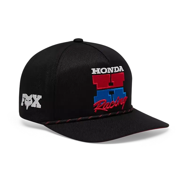 Honda Snapback Cap in Schwarz mit roter und blauer Racing-Stickerei sowie Fox-Logo an der Seite