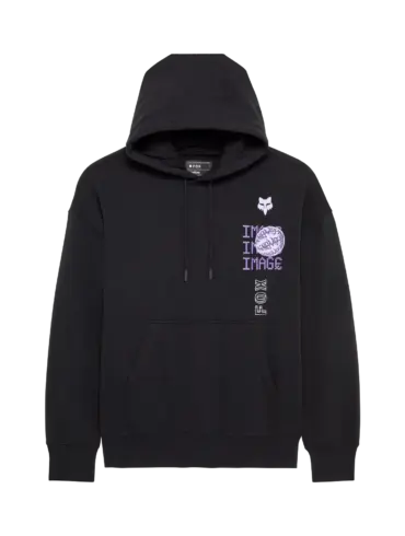 Schwarzer Image Phantom Oversized Hoodie mit violetten und weißen Grafiken auf der Vorderseite.