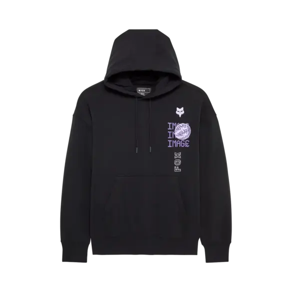Schwarzer Image Phantom Oversized Hoodie mit violetten und weißen Grafiken auf der Vorderseite.
