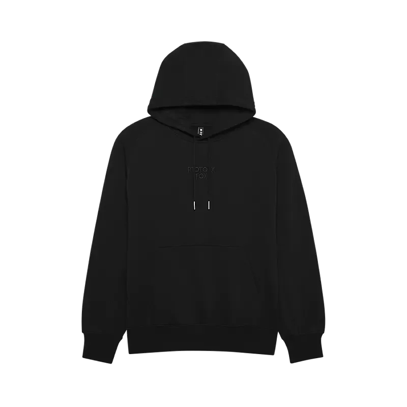 Schwarzer Moto-X Oversized Kapuzenpullover mit Kängurutasche und dezentem Logo auf der Brust.