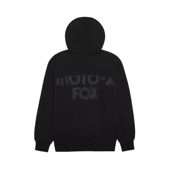 Schwarzer Oversized Kapuzenpullover Moto-X von Fox mit markantem Logo auf dem Rücken.
