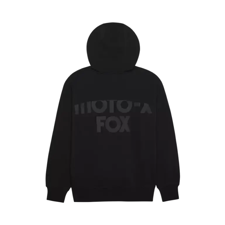 Schwarzer Oversized Kapuzenpullover Moto-X von Fox mit markantem Logo auf dem Rücken.