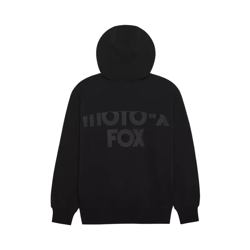 Schwarzer Oversized Kapuzenpullover Moto-X von Fox mit markantem Logo auf dem Rücken.