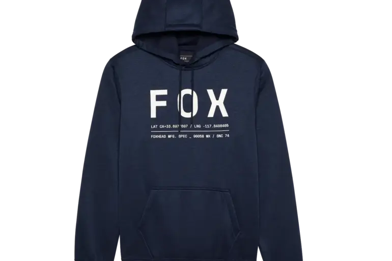 Mitternachtsblauer FOX Kapuzenpullover Non Stop mit großem Frontprint, Kängurutasche und robustem Fleece.