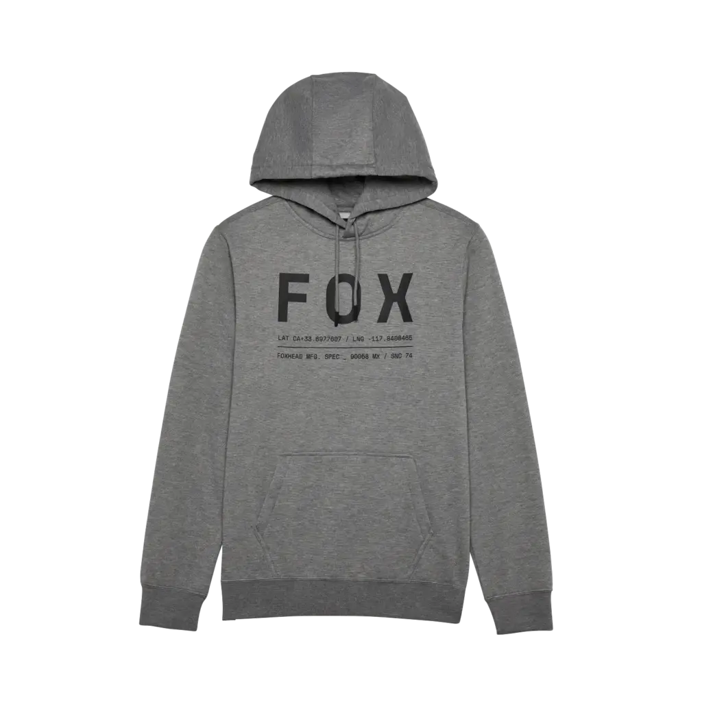 FOX Kapuzenpullover in Grau mit Logo und Kängurutasche, flach fotografiert