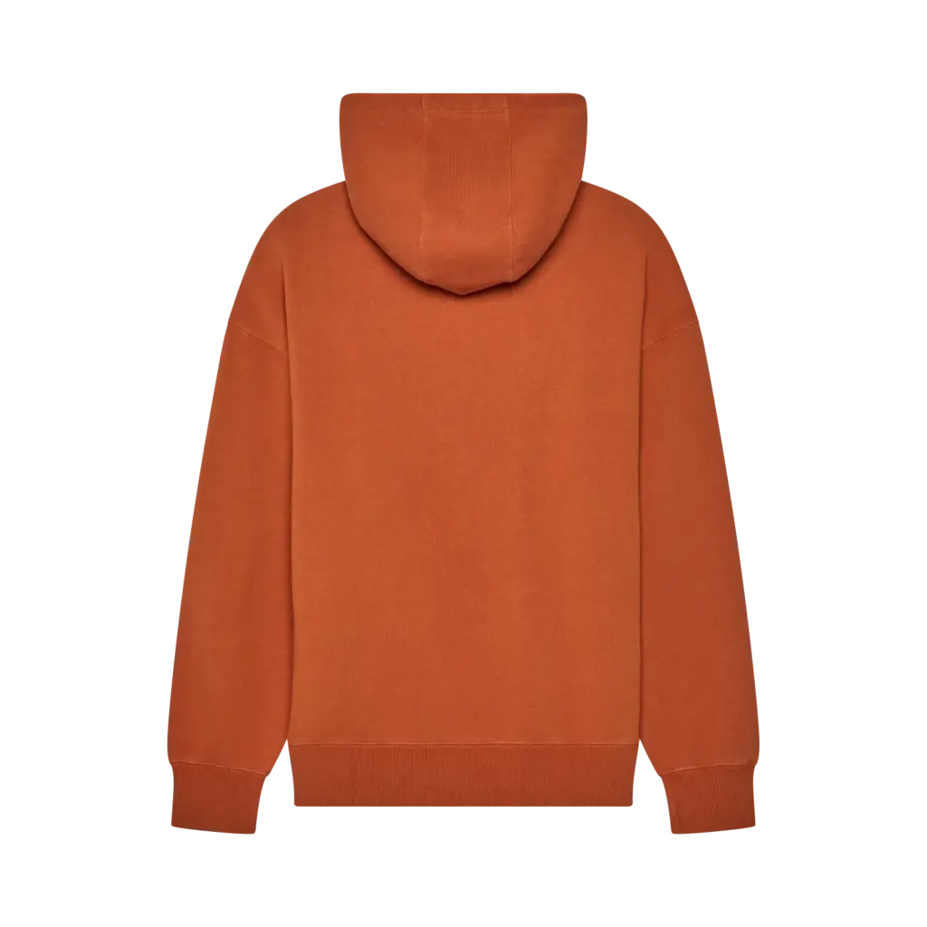 Rückseite des Kapuzenpullovers Wordmark Oversized in cognacgrüner Farbe, ohne sichtbare Details.