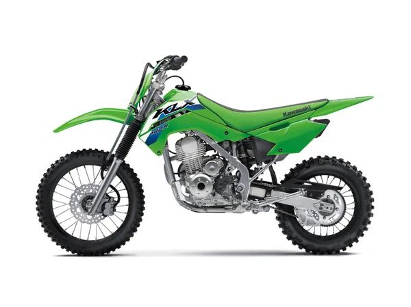 Kawasaki KLX140R 2026 grün, seitlich fotografiert, Offroad-Einsteiger-Motorrad