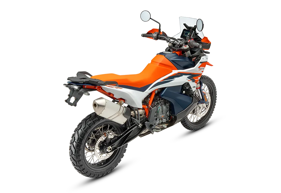 KTM 890 Adventure R 2026, Ansicht von schräg hinten, Offroad-Motorrad mit typischer Adventure-Optik