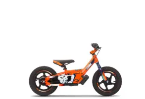 KTM SX-E 1.12 Elektro-Laufrad in Orange im Profil, speziell für Kinder