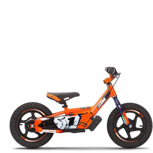 KTM SX-E 1.12 Elektro-Laufrad in Orange im Profil, speziell für Kinder